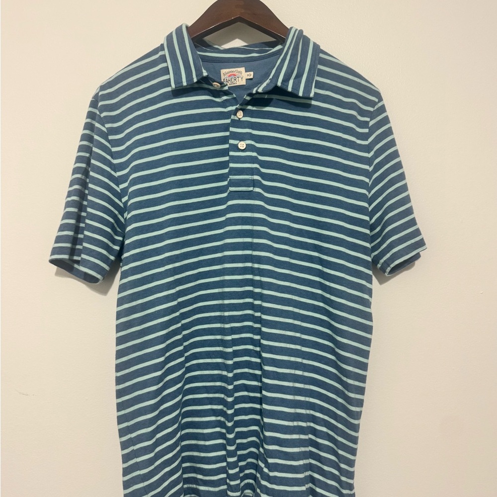 Faherty Men's Striped Polo Shirt Short Sleeve size Medium